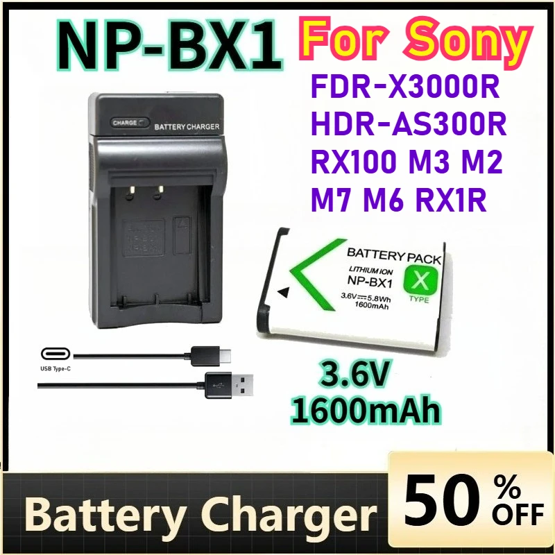 

3.6V 1600mAh NP-BX1 Battery Charger for SONY FDR-X3000R HDR-AS300R RX100 M3 M2 M7 M6 RX1R HX400 HX50 HX60 WX300 WX350 AS15