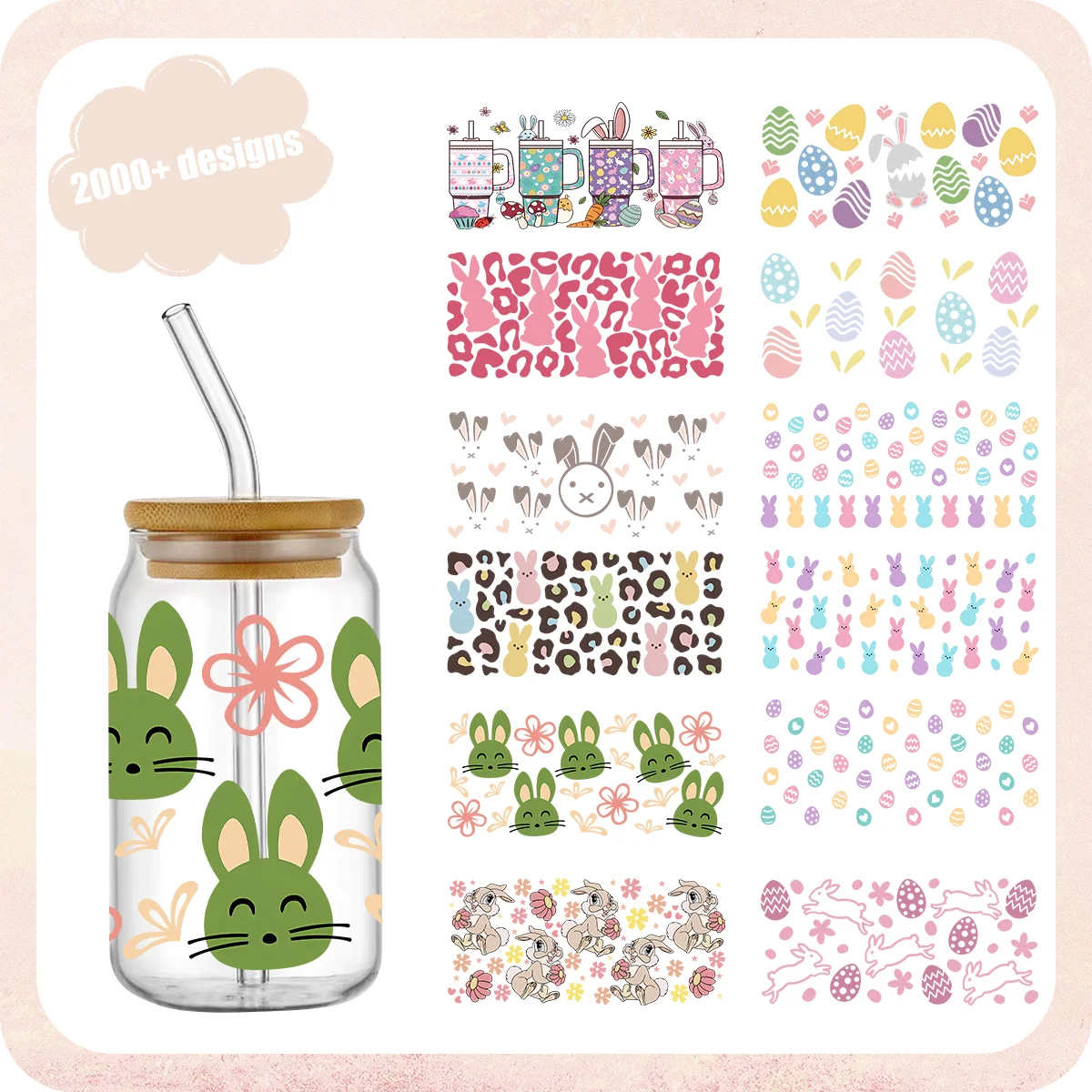 

Easter Professional Supplier Best Sell 16oz 20oz Uv Dtf Cup Wraps Clear Frosted Uv Transfer Sticker Glass Transfer Printing