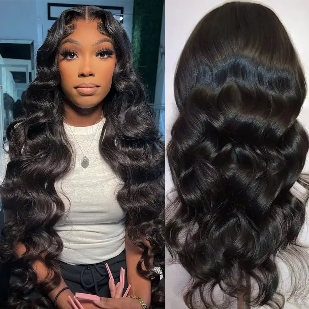 

13x6HD Transparent Lace Natural Black Brazilian Body Wave Lace Front Wig Pre Plucked Hairline Fluffy Smooth Hair 200 Density