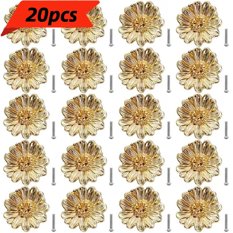 20pcs Flower Shape Drawer Handle, Alloy Decorative Kitchen Drawer Cabinet Handle For Furniture Knob, Hardware Cupboard Colorful