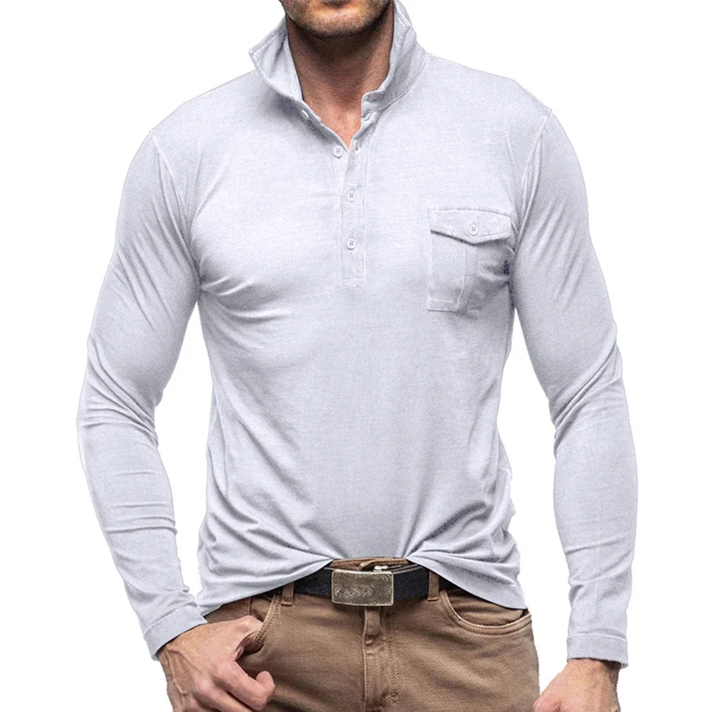 Chemisier boutonné à manches longues pour hommes, chemise en polyester, col décontracté, chemises en Y, mode abordable, grand-père Henley