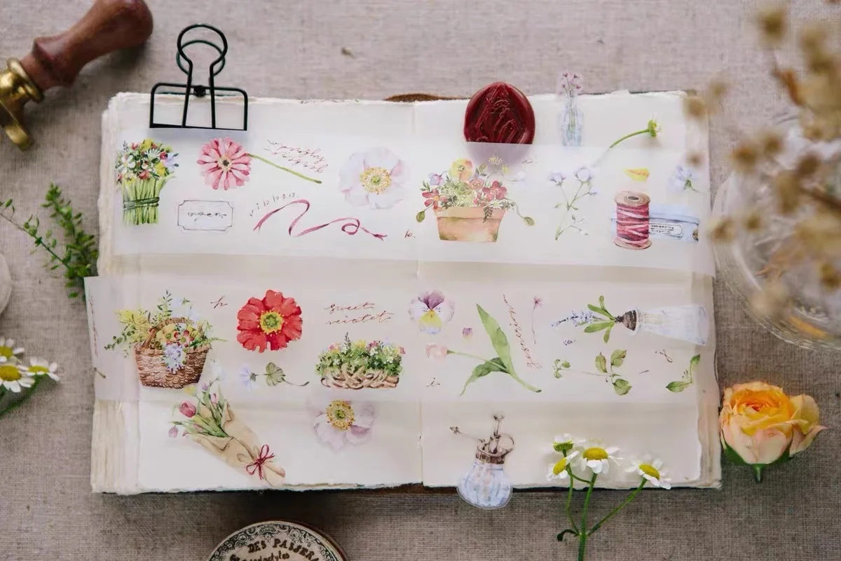 Vintage Ours Retro Floral Washi PET Tape for Card Making DIY Scrapbooking Plan Decorative Sticker