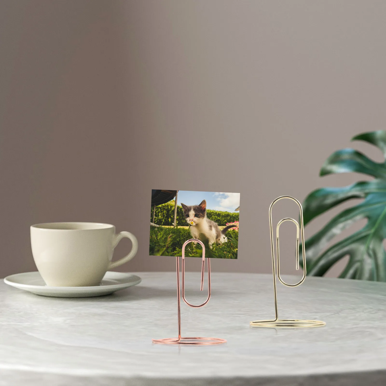 2Pcs Metal Desk Card Holder Electroplated Photo Clip Stand Upright Name Card Display Stand for Office Home Workspace