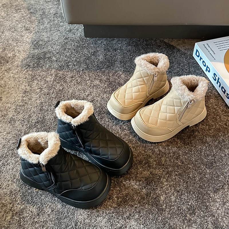 

Kids Cozy Plush Lining Boots for Girls 2025 New Toddler Warm Cotton Boots Non-slip Simple Versatile Kid School Snow Boots Age5-8