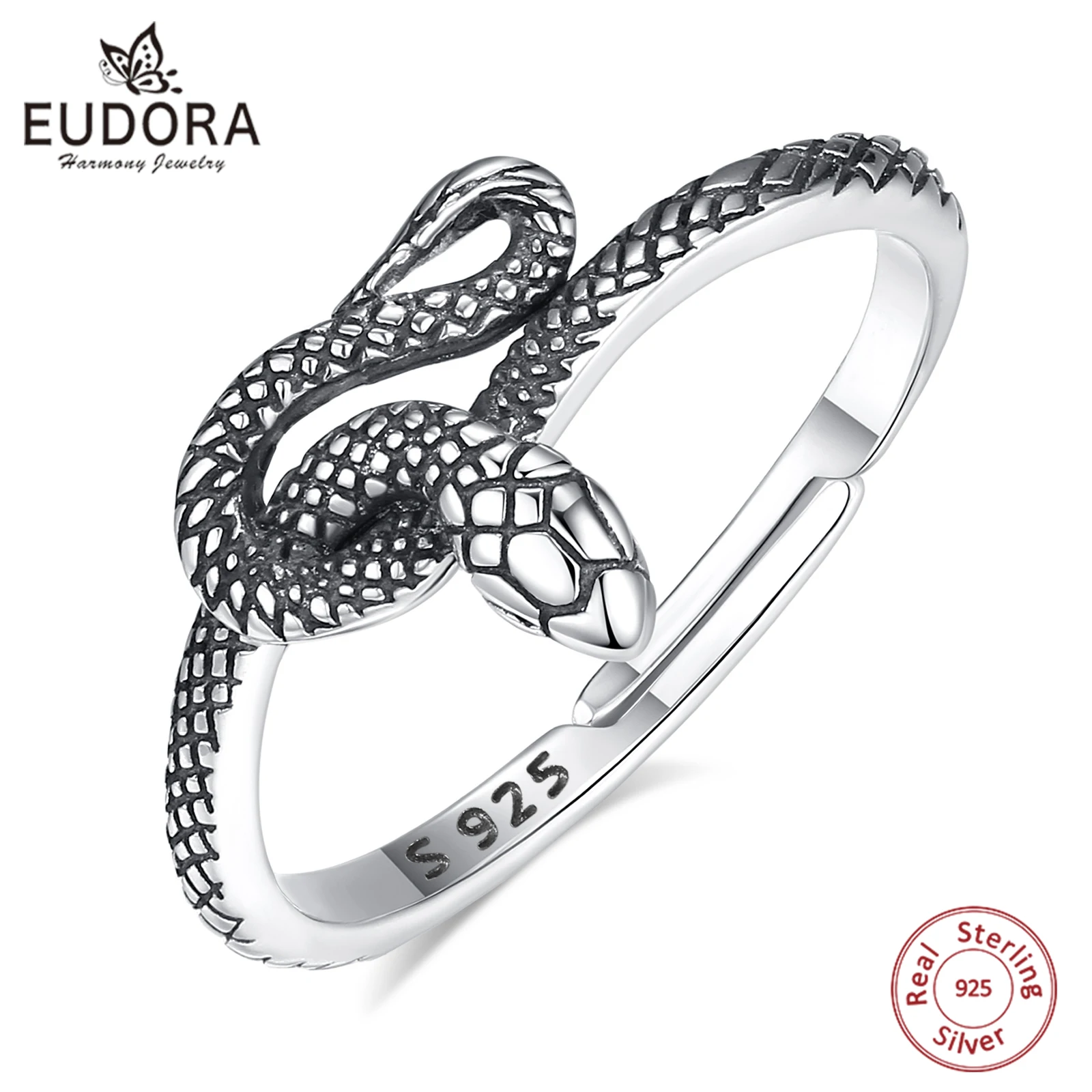 

Eudora стерлингового серебра 925 пробы, регулируемое кольцо со змеей, винтажные текстуры, кольцо в стиле панк с коброй, персонализированные ювелирные изделия, подарок на вечеринку для женщин и мужчин
