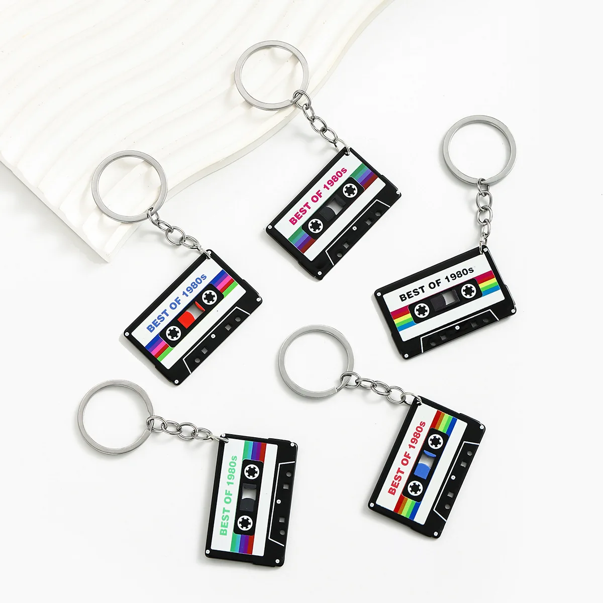 Retro Cassette Keychain Classics Acrylic Black English Letters Bag Car Key Chains Jewelry Charms Gifts For Women Kids