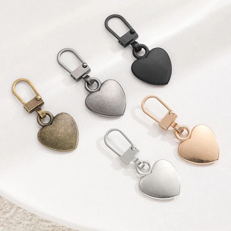 1/5/8/10/20pcs Heart Metal Zipper Puller Head Repair Kit Detachable Accessories For Suitcase Purse Clothes Sewing DIY Craft
