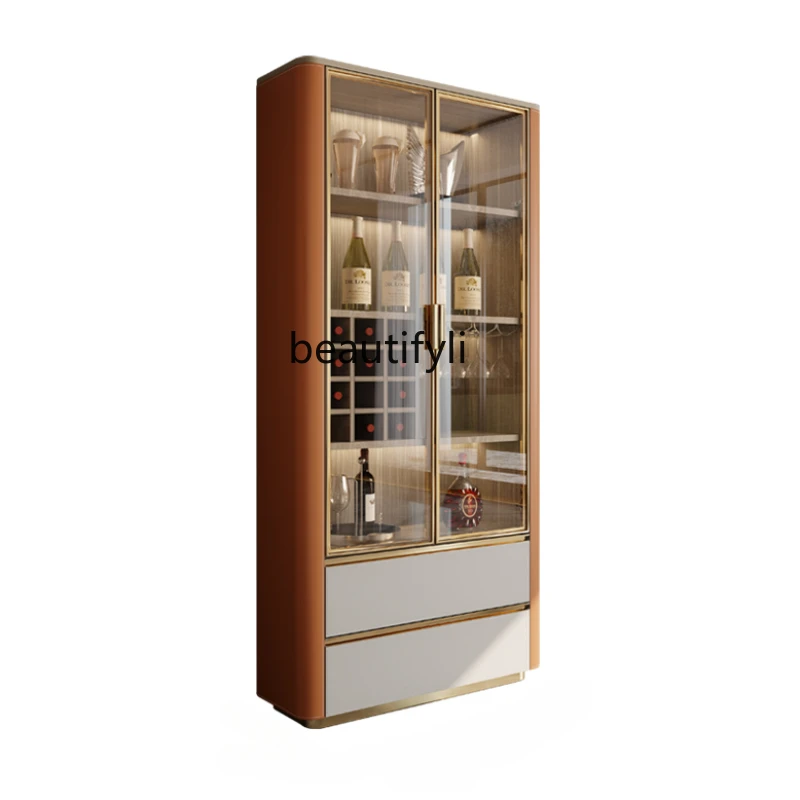 

Light Luxury Wine Cabinet Modern Living Room Home Wall Display Cabinet High-End Glass Door Small Wine Cabinet Solid Wood Locker