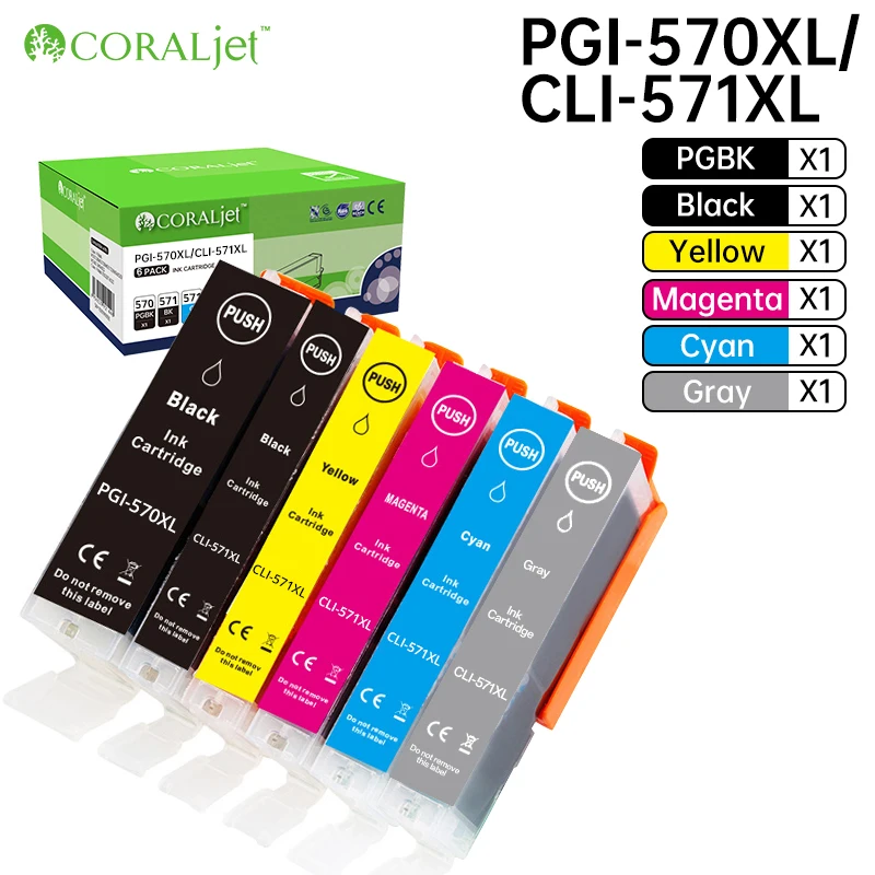 Coraljet PGI-570XL/CLI-571XL 570 571 Ink Cartridge Multicolor Compatible For Canon PIXMA TS5050 MG5750 TS5051 MG6851 MG6850