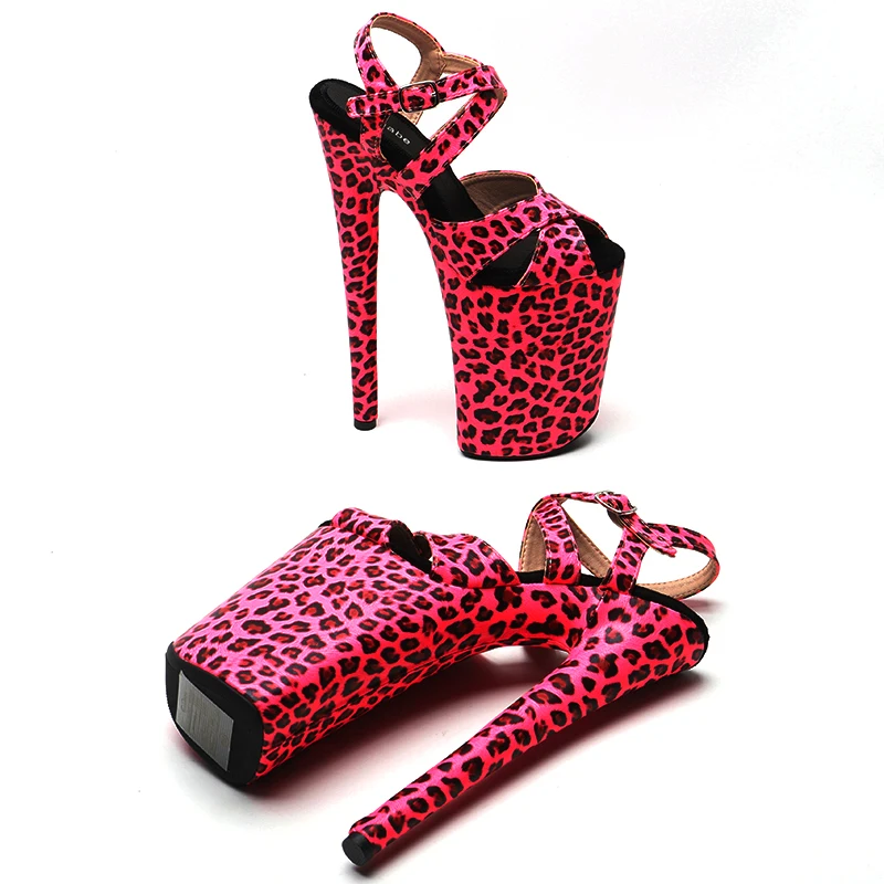 Leecabe 23CM/9inches Leopard print PU small open toe  Platform Sexy  High Heels Sandals Pole Dance shoes