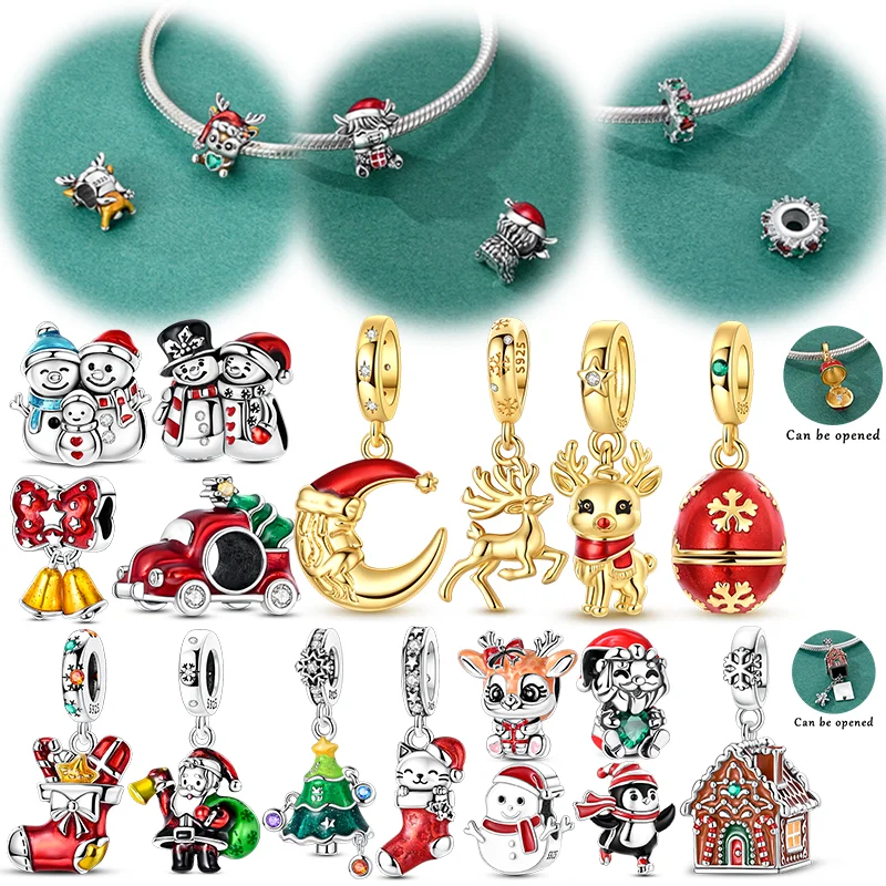 925 Sterling Silver Charms Beads Cow Reindeer Snowman Christmas Series Dangle Fit Original Bracelet Women Jewelry Gift DIY