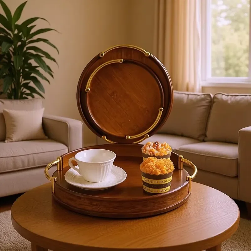 Round Bamboo Tray with Handle for Tea Sets Pastries Fruits Storage Suitable for Home and Restaurant Use