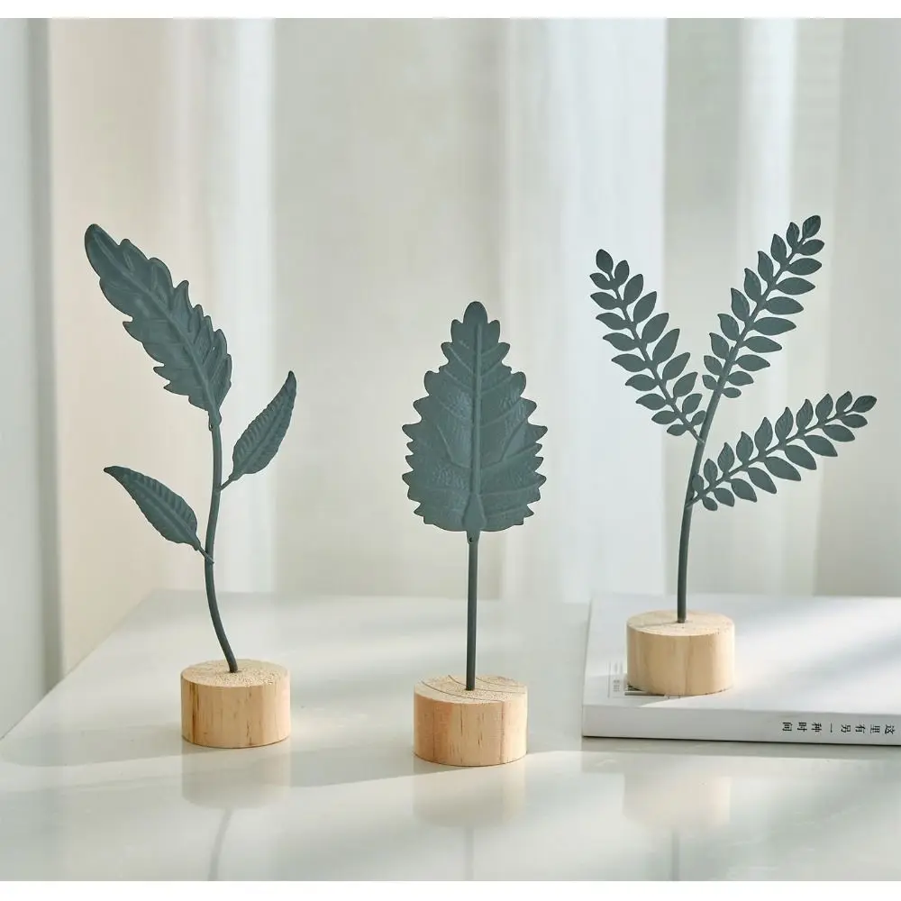 Wood Base Ginkgo Leaf Ornament Gold Green Hollow Out Leaves Desktop Handicrafts Iron Art Photo Props Tabletop Decoration