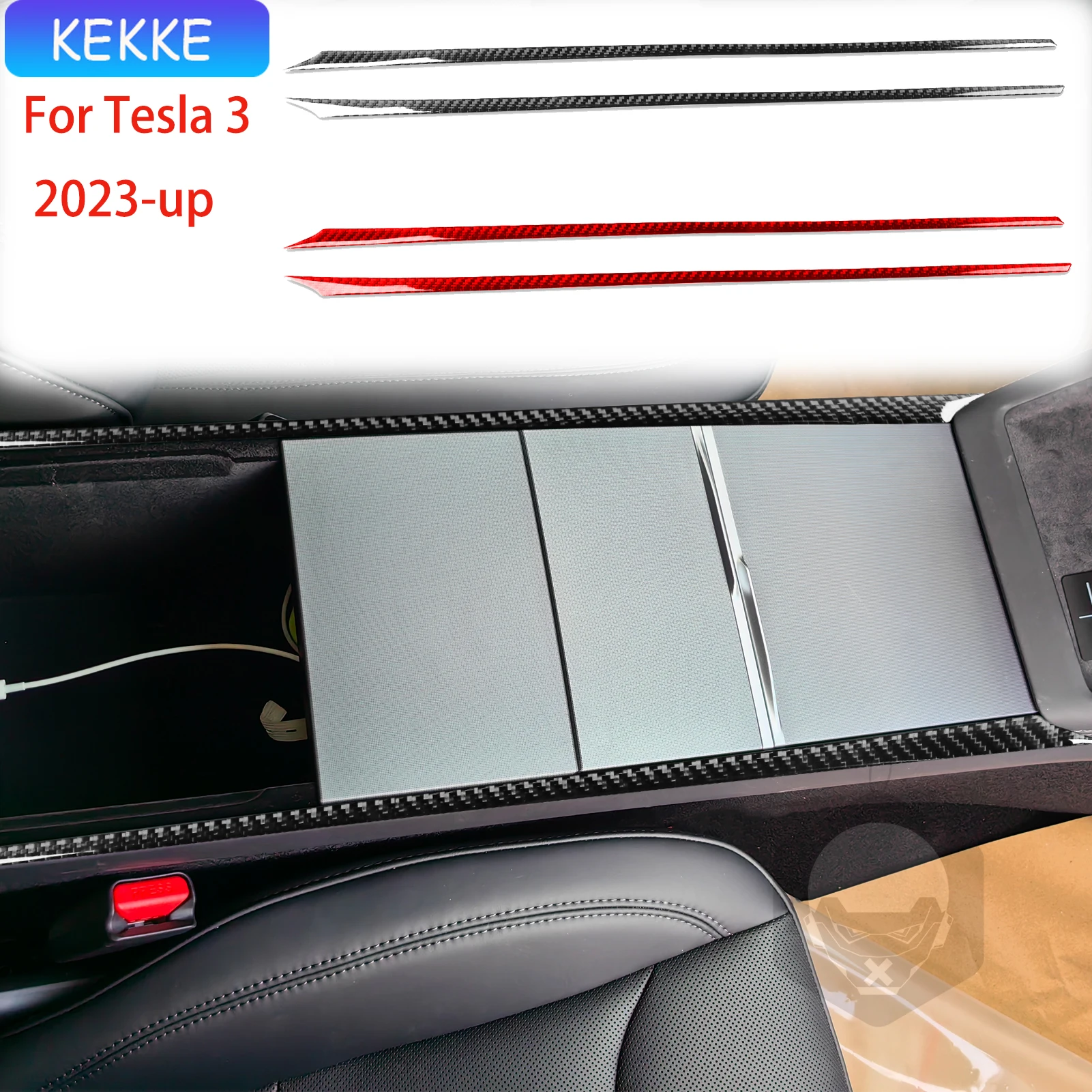 

For Tesla 3 2023-up Storage Trim Strip Soft Carbon Fiber Decorative Car Interior Accessories Stickers