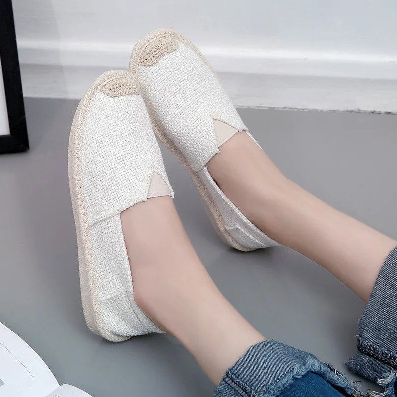 Womens Flat Slip On Canvas Summer Strap Loafers Straw Espadrilles 2022 Ladies Casual Comfort Ripped Slip On Lazy Shoes Female