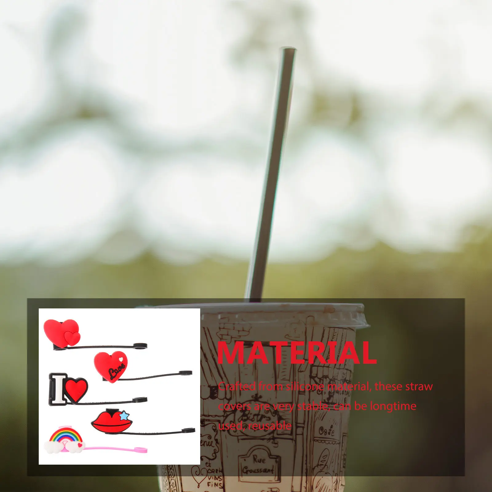 5 Pcs Straw Drinking Cover Silicone Covers Heart Topper Dustproof Reusable Cap Cute Toppers Protectors
