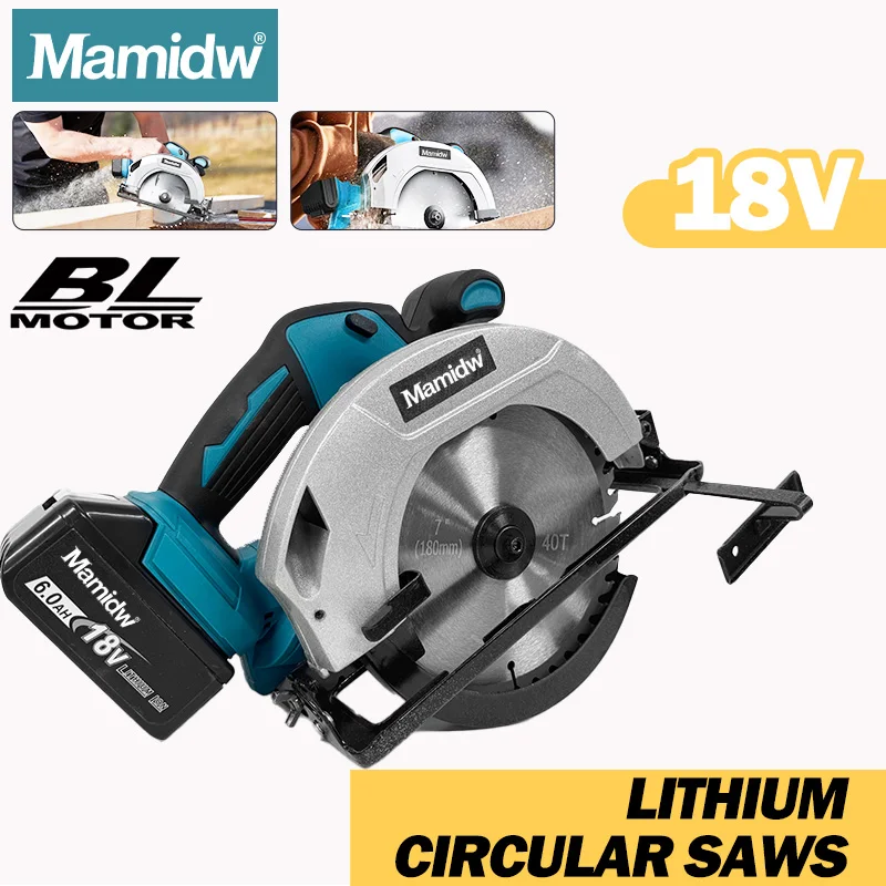 7 بوصة منشار دائري بدون فرش 5000 دورة في الدقيقة لاسلكي محمول قابل للتعديل عمق القطع منشار الخشب لبطارية ماكيتا 18 فولت