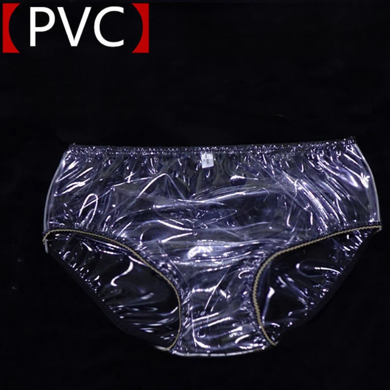Transparent PVC 0.1mm Men's Women Sexy Briefs Lace Edge Mid-waist Underwear Ropa Interior Hombre Film Silky Panties Perspective