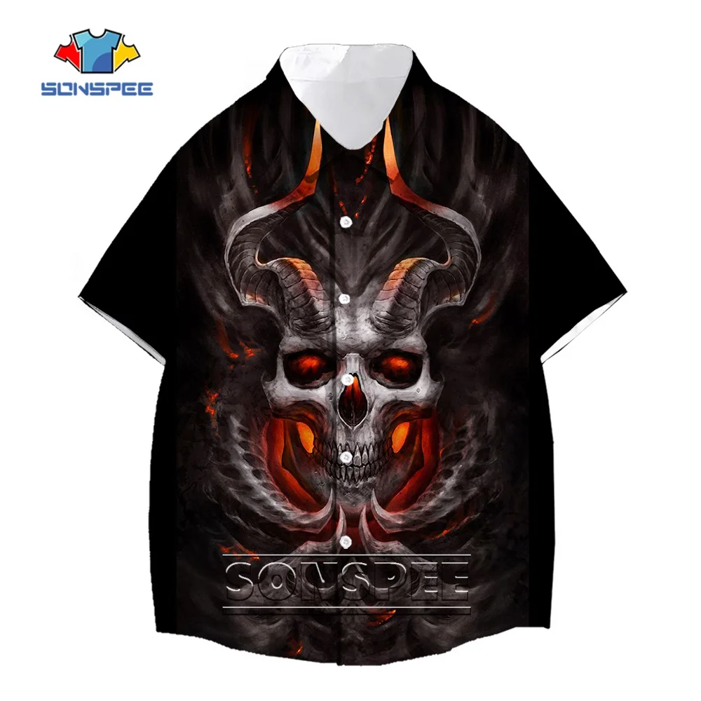 SONSPEE Cool Body Skull Shirt Horror Amazing Design Custom Hawaiian Shirt Summer Harajuku Casual Loose Beach Shirts Short Sleeve