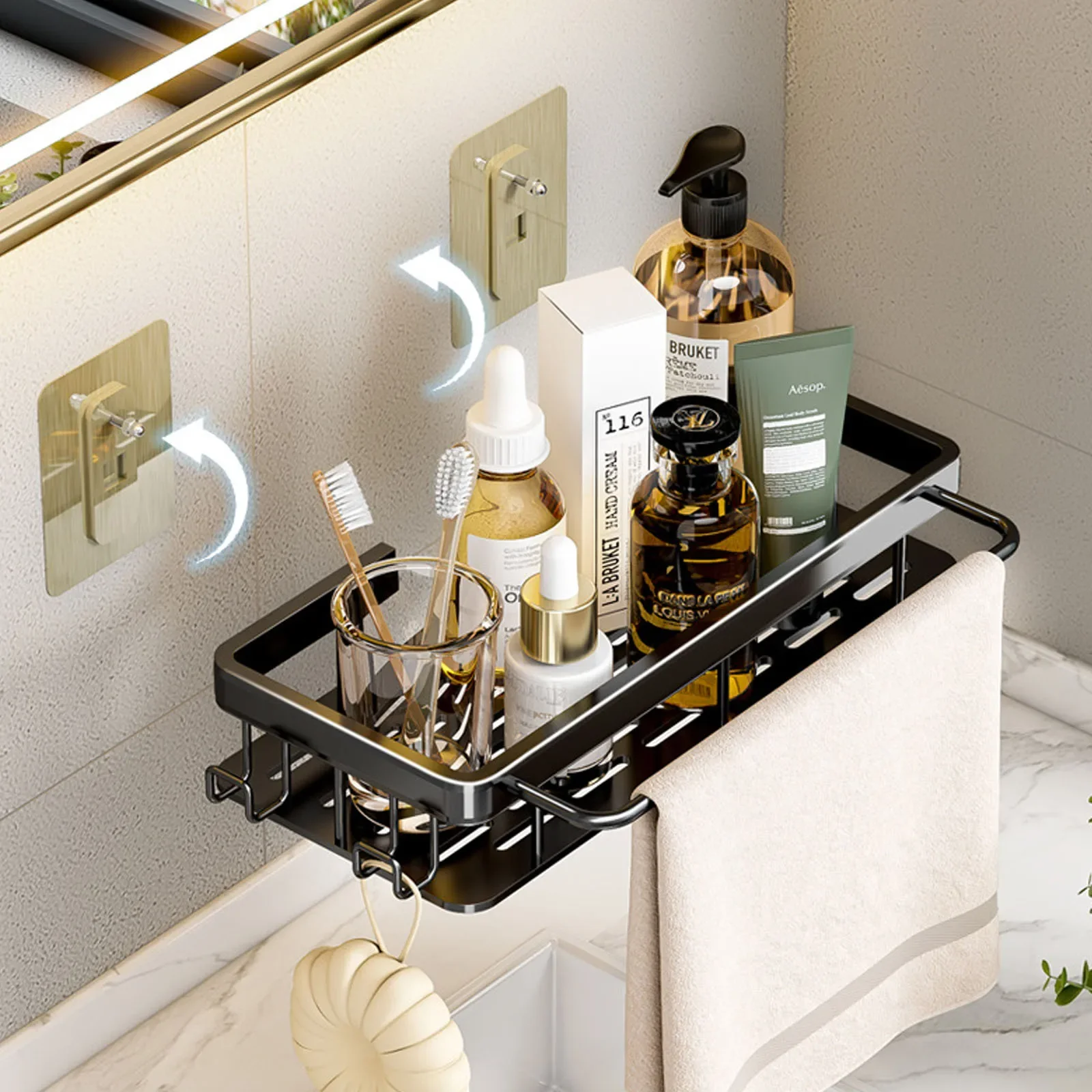 Bathroom Shelf No Drill Wall Mounted Shampoo Bottle Shower Corner Rack Toilet Storage Rack Aluminum Bathroom Kitchen Accessories - view 4