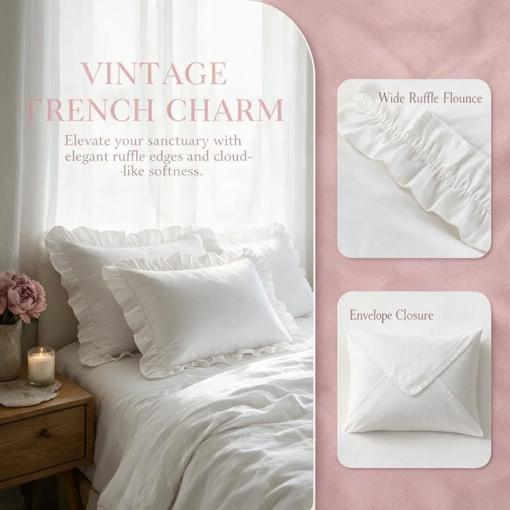 48x74cm 1 Pair Princess Pillowcases with Ruffles Multiple Sizes Pillow Cover Comfortable Pillow Case for Adults Kids
