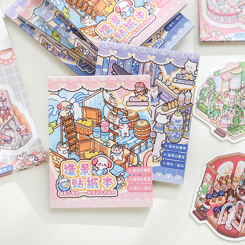 

Card Lover 24 Pcs [Meow Adventure Series] Landscape Sticker Book 3D Stereoscopic Scene Manual PET Sticker Material Scrapbook Kit