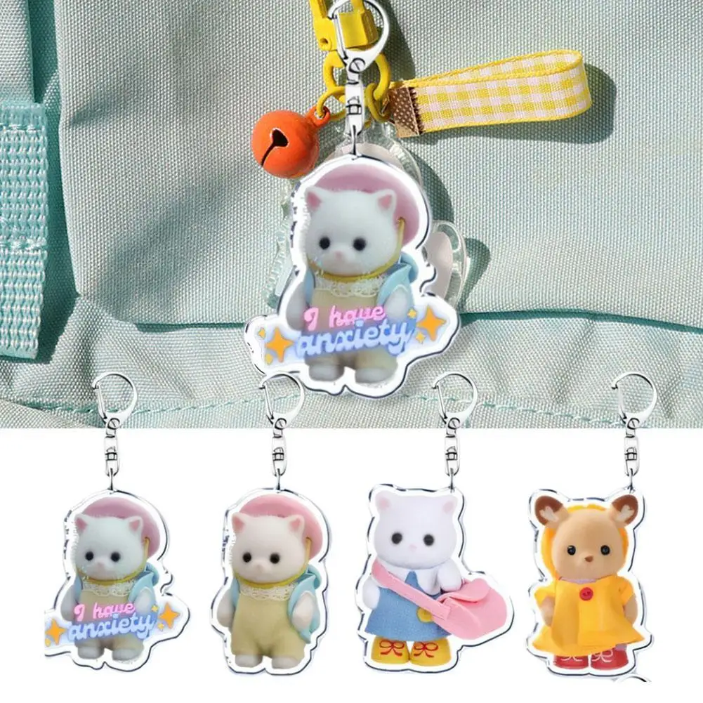 Y2k Cartoon Cat Rabbit Bear Animals Doll Acrylic Keychains Keyring For Accessories Bag Pendant Keyring Jewelry New Fans Gifts