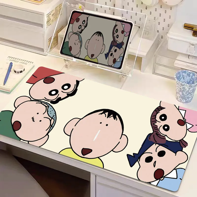 Cute Cartoon Girl Desk Mat Office Computer Keyboard Mat High Definition Crayon Shin-chan​​ Leather Mouse Pad Oversized Table Mat