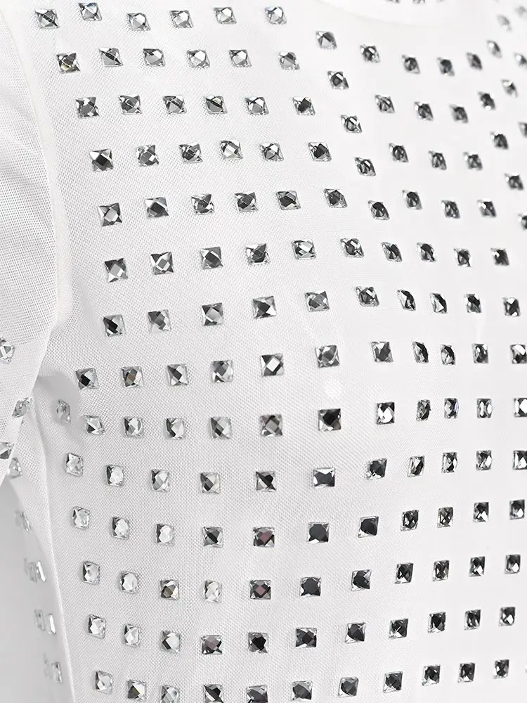 Vestido Bandage de diamante blanco de lujo Vintage a la moda, vestido de malla de invierno de manga larga para mujer, Vestidos de fiesta de noche con piedras