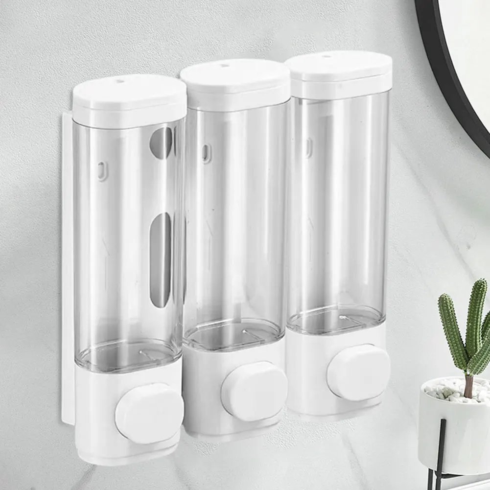 

Shower Soap Dispenser 3 Chamber Shampoo Dispenser for Shower No Drill Shower Dispenser Wall-Mounted for Bathroom Kitchen Hotel