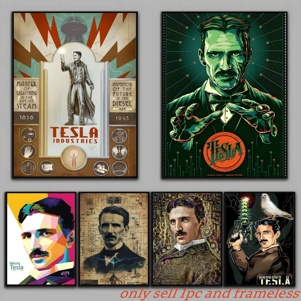 World Famous People Nikola Tesla-T Poster Painting Prints Wall Art Picture Film Room Home Bar Cafe Decor Home  Mural
