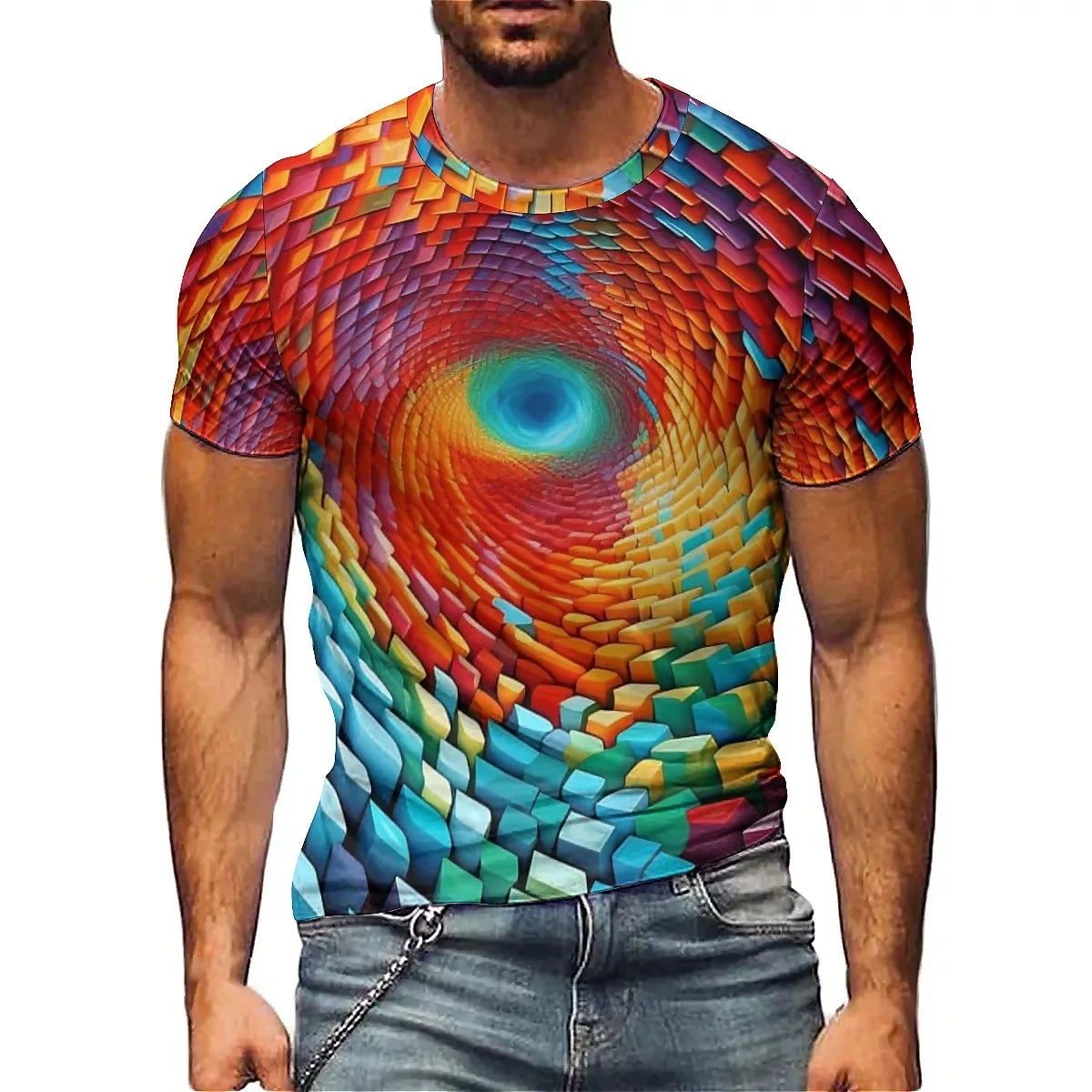 Men's Realistic Christmas Pattern 3D Printed Short-Sleeve T-Shirt - Men's Style, High-Quality Printing