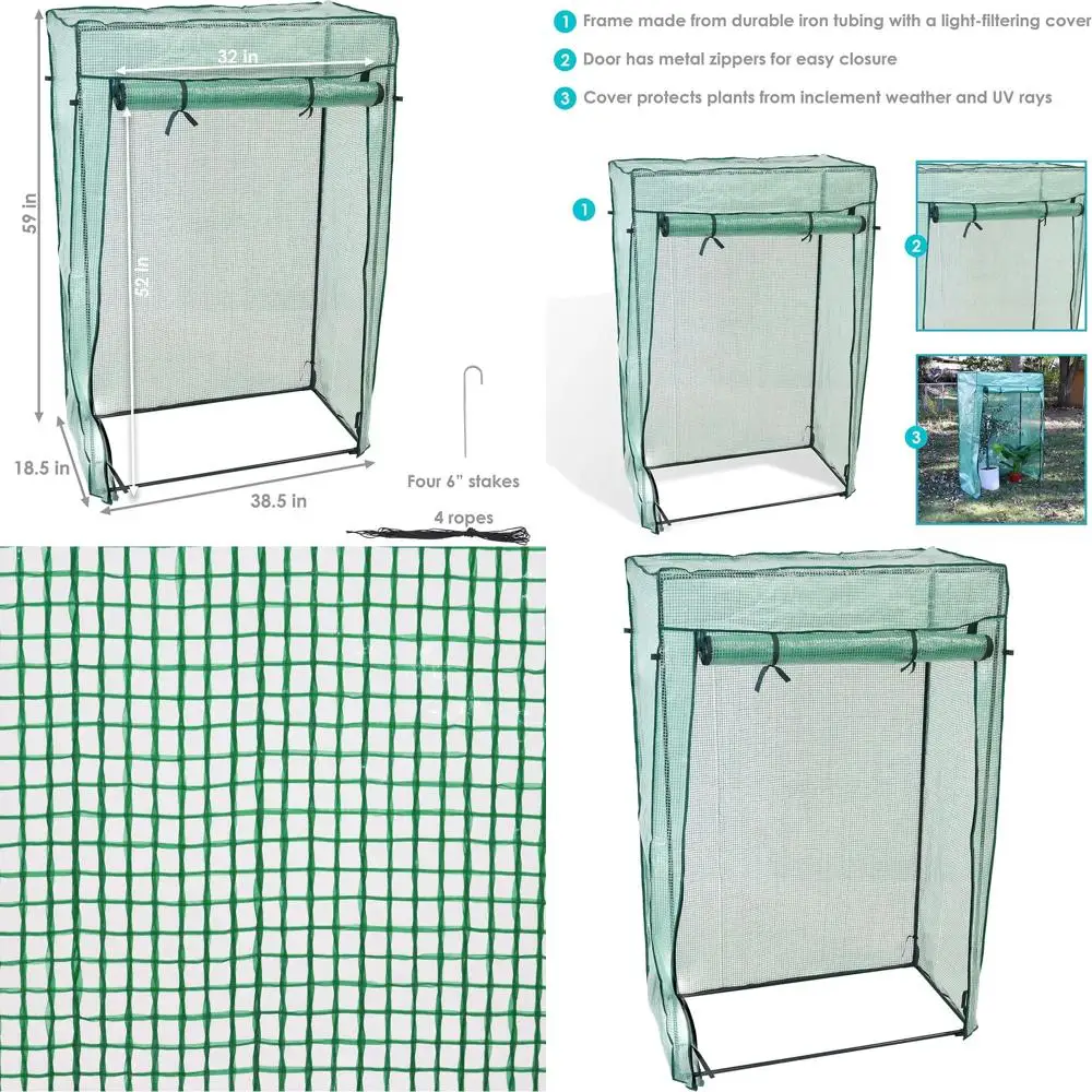 

Portable Tomato Plant Greenhouse - Deluxe Roll-Up Door Hothouse Tent for Potted Plants, Green