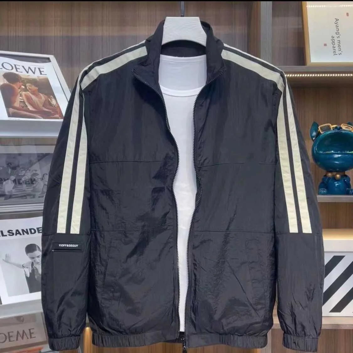 

Summer Men's Faion Brand Lightweight Stand Collar Outdoor Sports Jaet Casual Sun Protection Outerwear Zipper Decoration