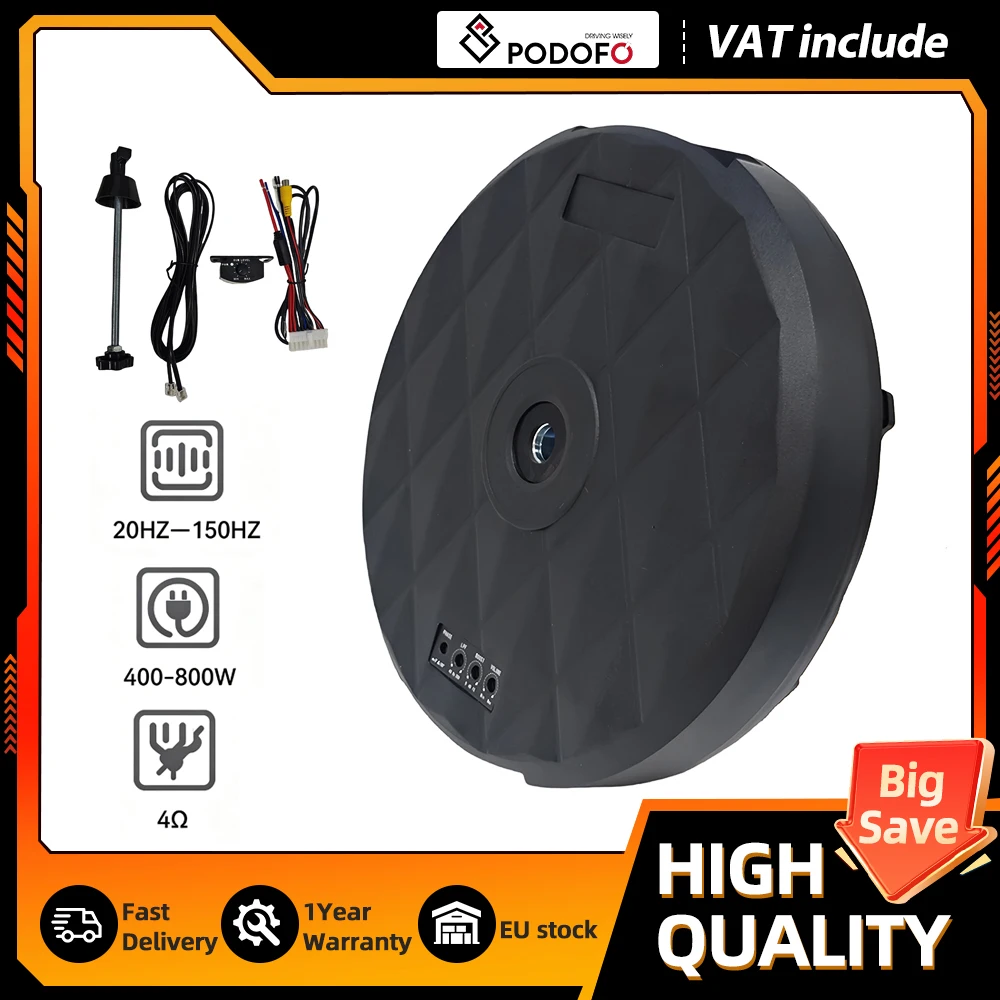 Image of Podofo 1 Set 12 Zoll ultradünnes Ersatzreifen-Subwoofer-Gehäuse 800W Aktiv-Basslautsprecherbox für Auto-Audio-Upgrade-Modifikation