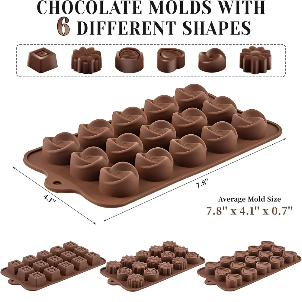 4Pack Chocolate Flower Molds Reusable Silicone Cake Chocolate Candy Fondant Mold Durable Rose Floral Mould for Baker Ice  Butter