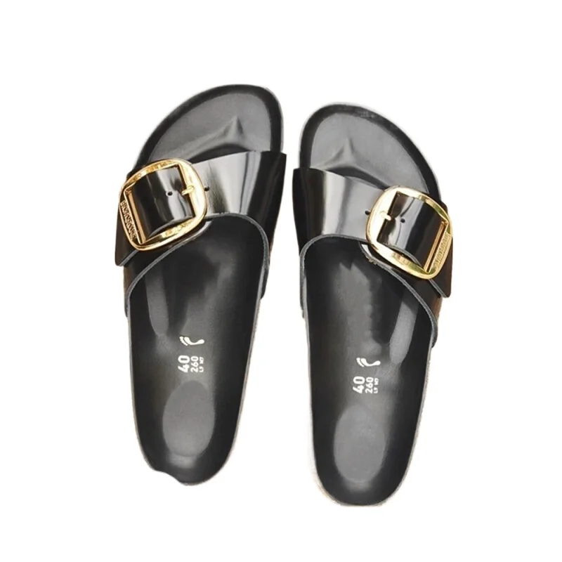 

Japanese limited edition patent leather and leather thick soled cork sandals for both men and women, beach retro casual slippers