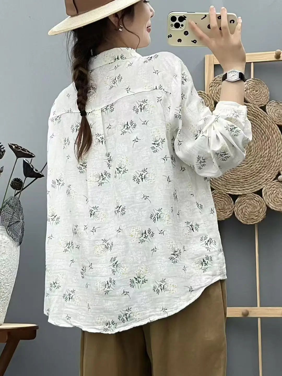 جديد 2025 قميص خريفي بأكمام طويلة من غزل القطن ، طباعة ياقة مقلوبة للسيدات ، بلوزة فضفاضة أنيقة من Mori Girl Sweet Prairie T58023CC