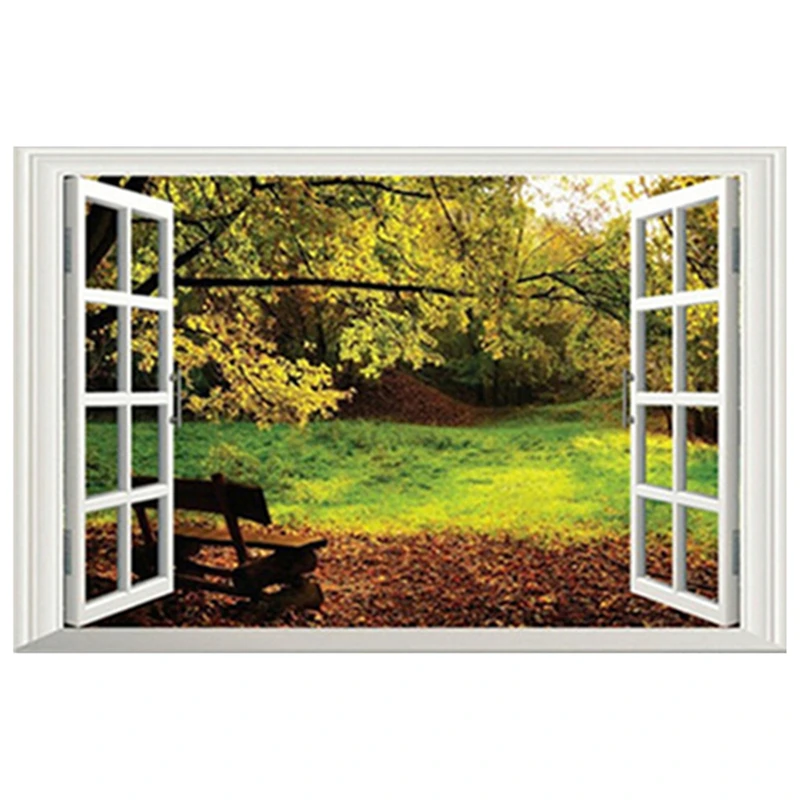 Country Park Autumn View 3D Vinyl Wall Stickers Self Adhesive Wallpaper for Home Decoration Living Room Bedroom Window Art Mural