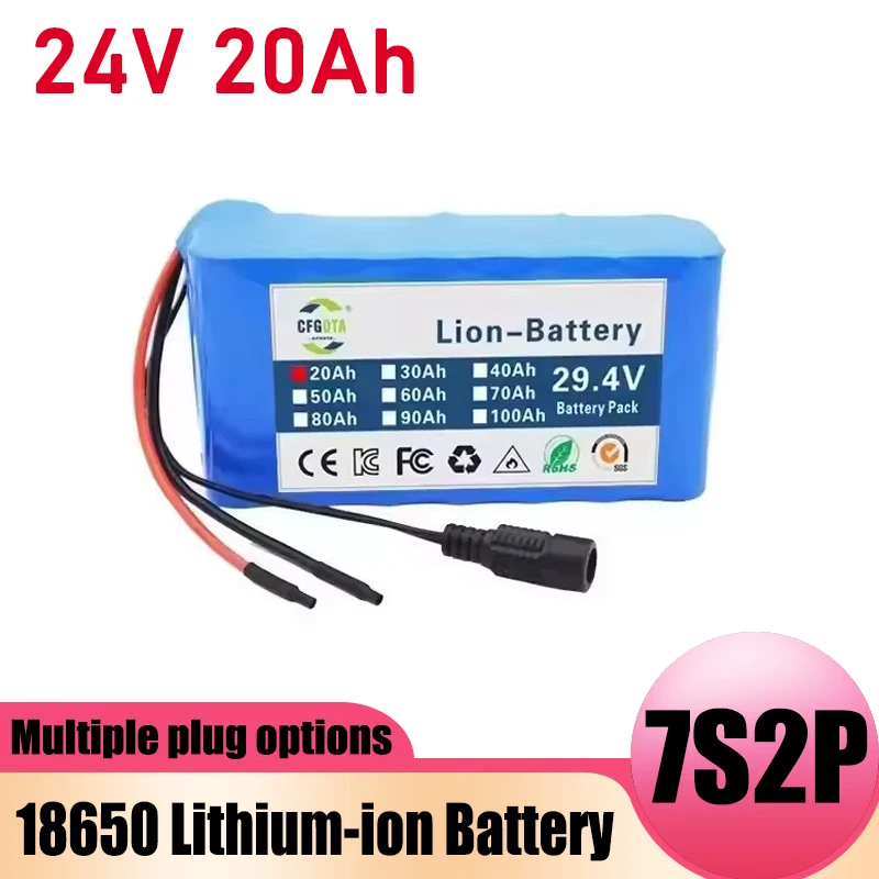 7S2P 18650 lithium-ion battery pack, 2A charger, 24V 20Ah electric scooter battery, built-in BMS