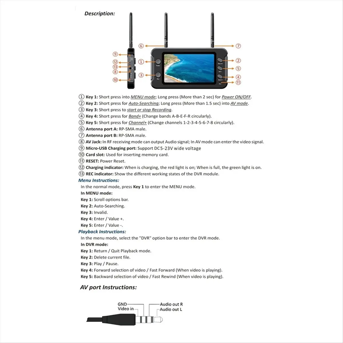 NewABNR 5.8G FPV Monitor with DVR 40CH 4.3 Inch LCD Display 16:9 NTSC/PAL Auto Search Video Record for RC FPV Drone Quadcopter