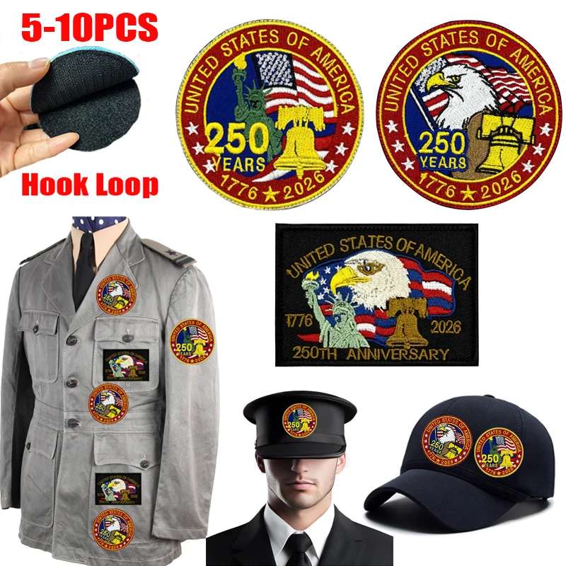 5/10PCS United States 250th Anniversary Embroidered Hook Loop Patches Statue Of Liberty Flag Armband Eagle Embroidered Badge DIY