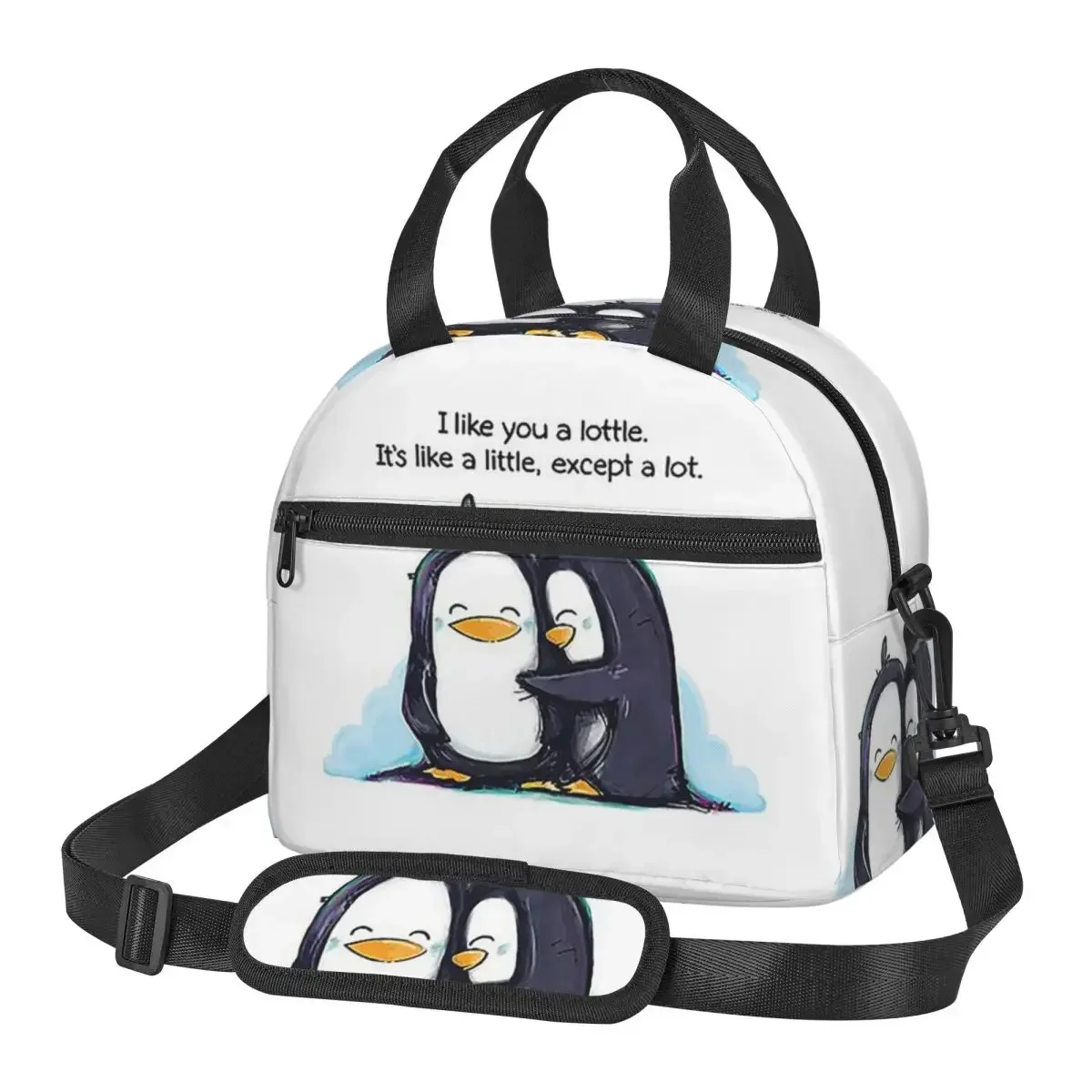 I Like You A Lottle Penguin Insulated Lunch Bag for School Bento Storage Food Boxes Leakproof Cooler Thermal Lunch Box Tote
