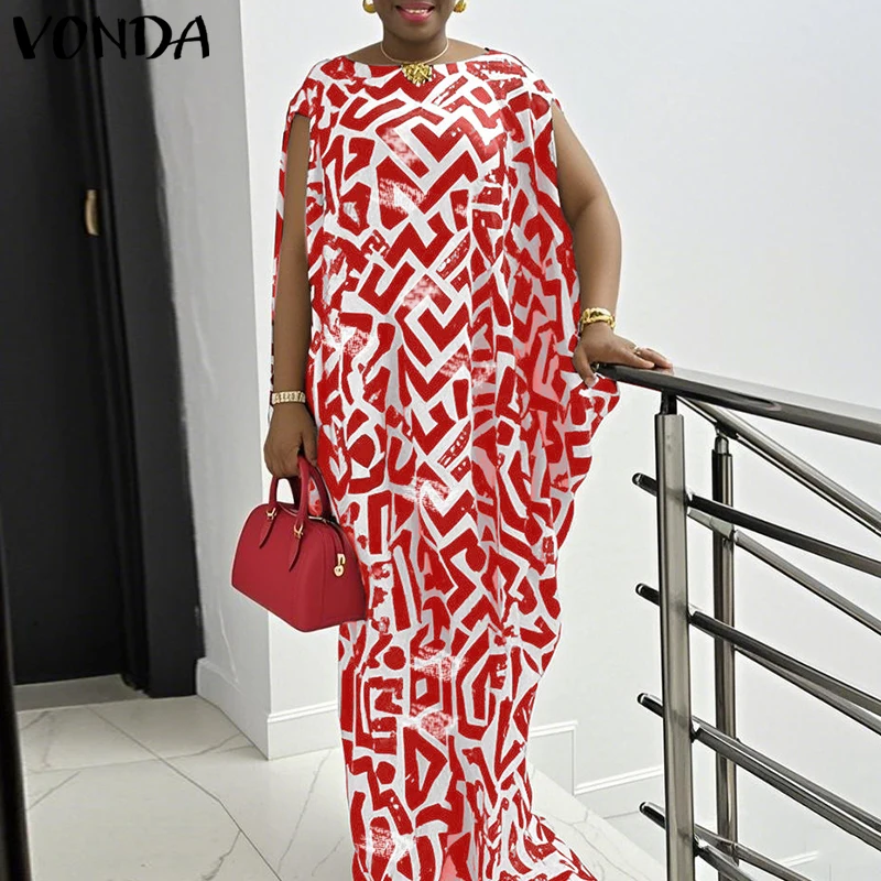 

VONDA платья больших размеров женские без рукавов богемный принт макси сарафан винтажный с круглым вырезом повседневные свободные вечерние пляжные платья 5XL
