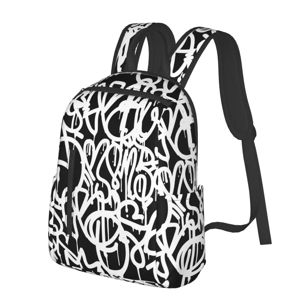 

Black And White Graffiti Student Backpack School Bag Hiking Travel Daypack for Boys Girls Fashion Bookbag Shoulder Bags