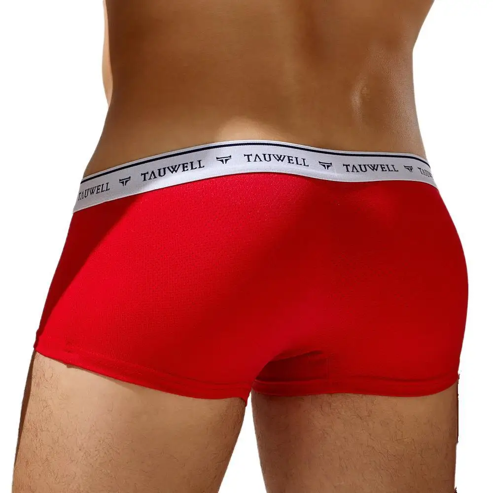 Men\'s Boxers Briefs Mesh Breathable Sexy Underwear U convex Design Solid Color Underpants Ultra-Low Waist Men Boxershorts