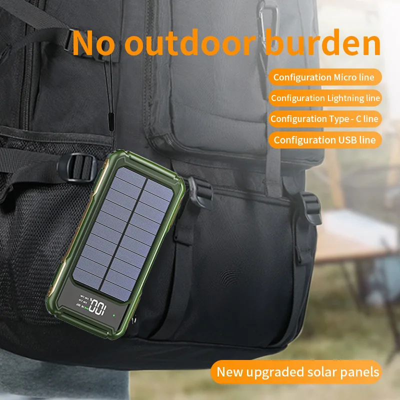 10000/20000mAh Three defenses Portable large capacity solar power bank with 3 charging cable SOS laser light high powerbank USB