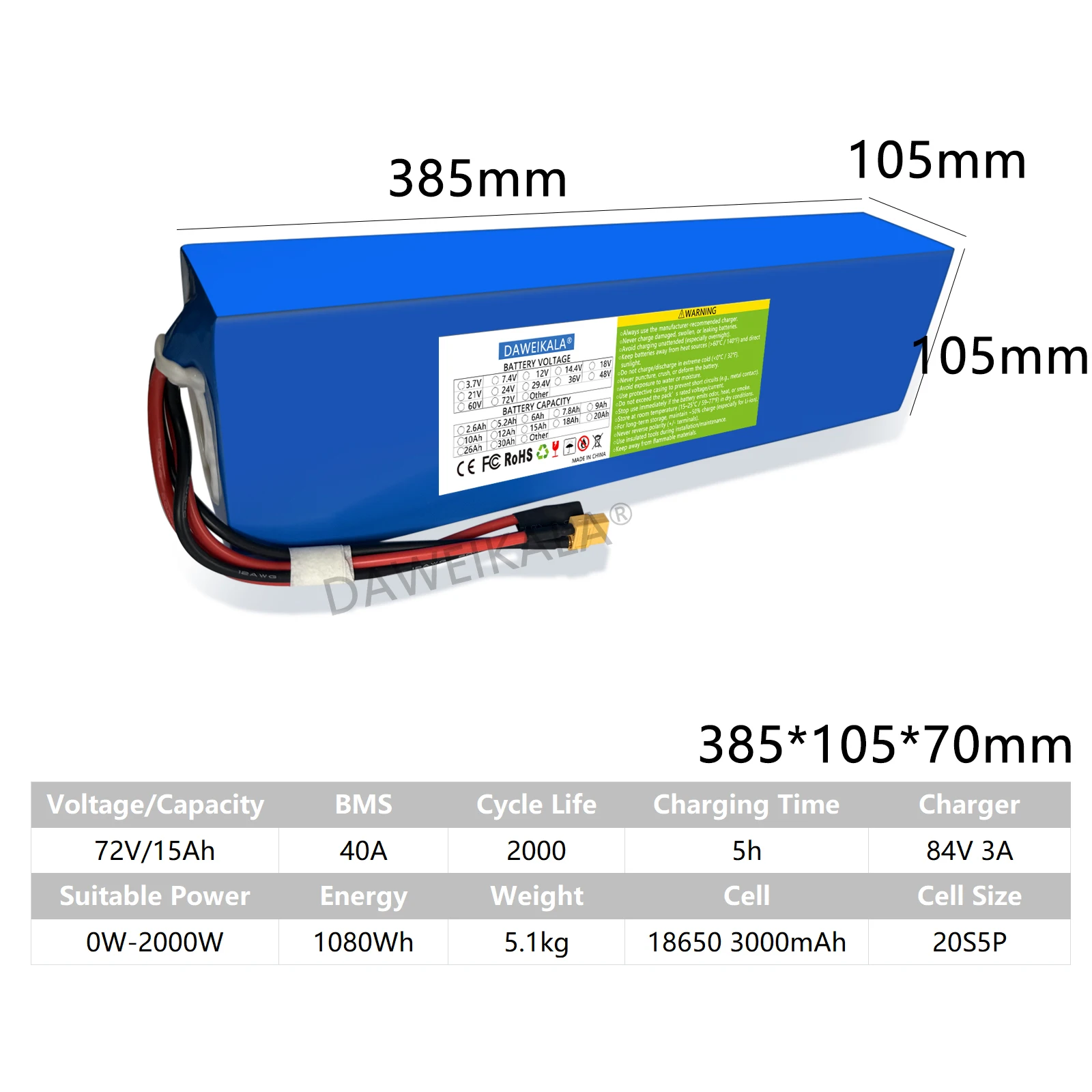 Nieuwe 72 V 12Ah-30Ah 18650 Batterij 50A BMS 100% Real Capaciteit 3000 W High Power motor Voor Elektrische motorfiets Driewieler Scooter - afbeelding 1