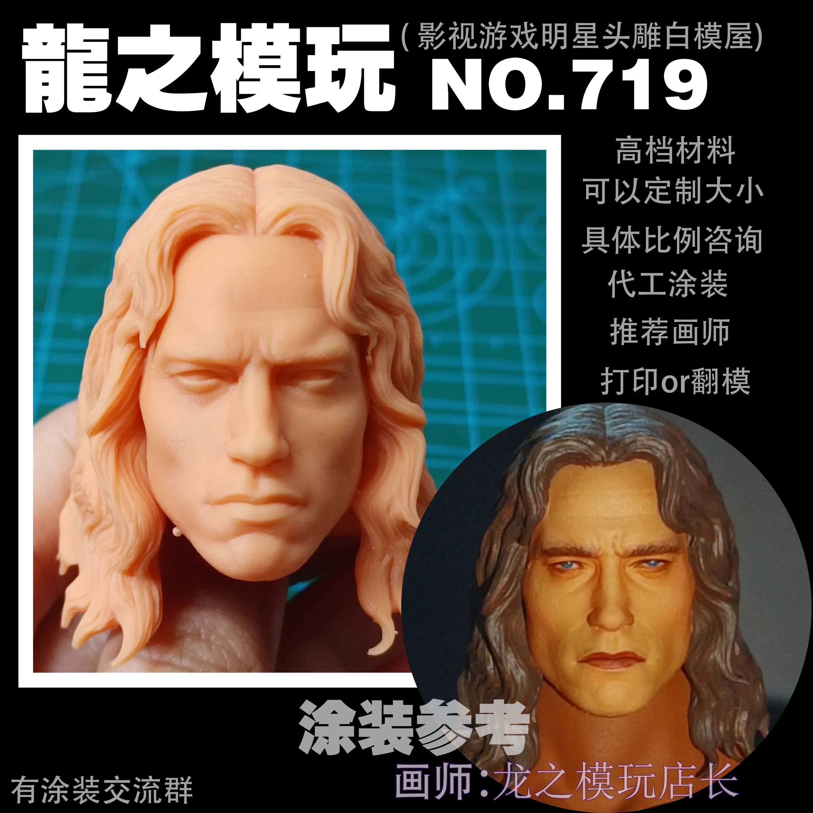 1:6  3D Arnold Schwarzenegger Male  Head Sculpture Carving Long Hair Unpainted Model Fit 12'' Action Figure Body Model Toys