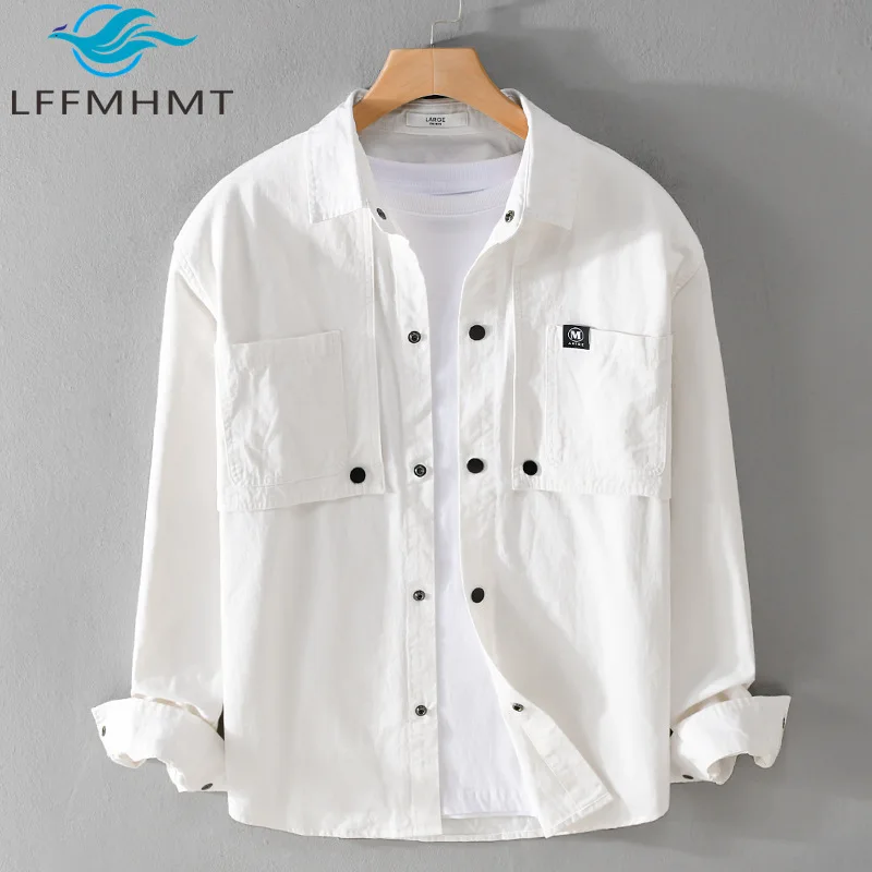 Spring Autumn Fashion Men's Long Sleeve Shirt 100% Cotton Good Quality Casual Loose Solid Color Youth Blouse Tops Male 9868